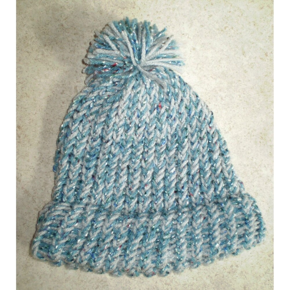 Boy's Winter Handmade Crochet Blue Hat NEW -  with Pom Pom Knitted